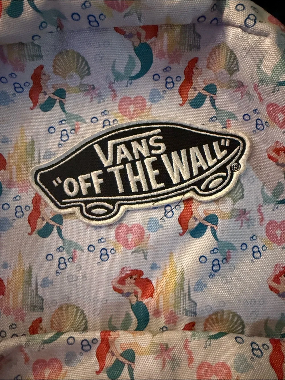 Vans White Backpack with Red, Teal and Pastel Mermaid Print